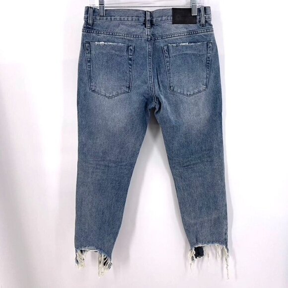 One Teaspoon Size 27 Rocky Blue Distressed Chewed Hem Freebirds Ankle Zip Jeans - Picture 5 of 7